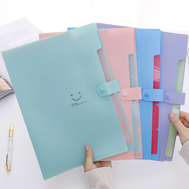 Bìa đựng hồ sơ khổ A4 chia 5 ngăn trang trí họa tiết mặt cười dễ thương | BigBuy360 - bigbuy360.vn