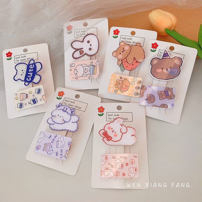 Set 2 Kẹp Tóc Hình Gấu Dễ Thương Phong Cách Hàn Quốc Cho Bé Gái