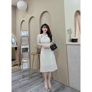 Váy Xốp Dáng Xòe Khoét Eo 2 Bên Đầm Xốp Cổ Vạt Chéo Ngắn Tay