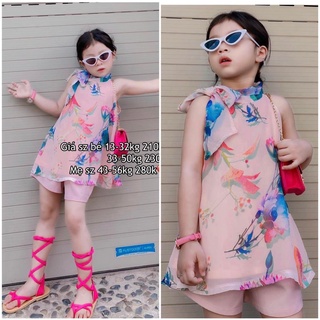 [SHOPBONGSHOP] SET ĐÙI ÁO YẾM DÂY 2 MÀU ĐÙ SIZE MẸ VÀ BÉ TỪ 13-55KG