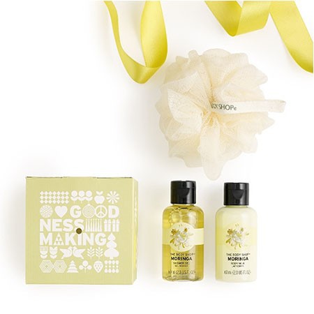 Set Sữa tắm + Dưỡng Thể The Body Shop Moringa Treats _hàng chính hãng authentic Anh hộp móp