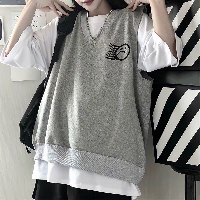 Áo gile nữ unisex form rộng Gile Mặt Buồn nam nữ phong cách ulzzang