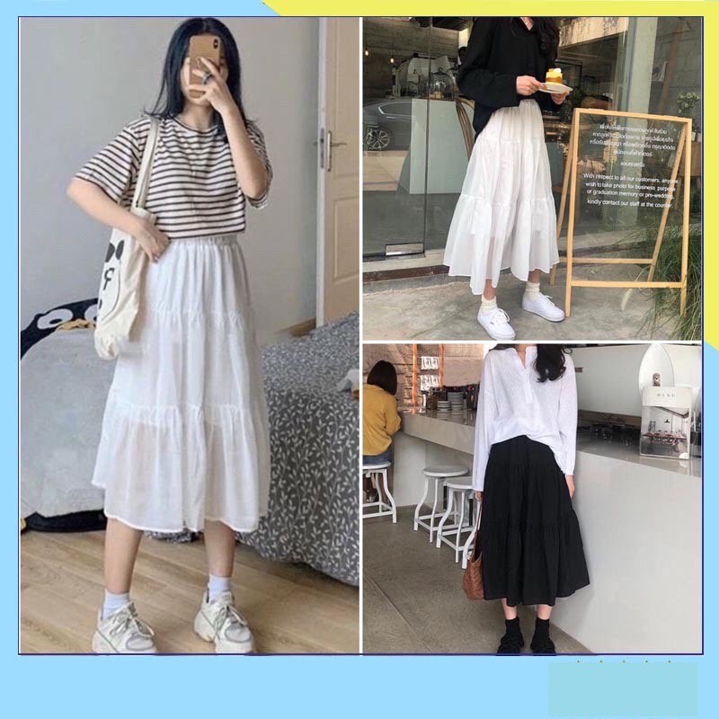 Chân Váy VOAN TẦNG 2 LỚP Ulzzang Nữ - Lưng Thun