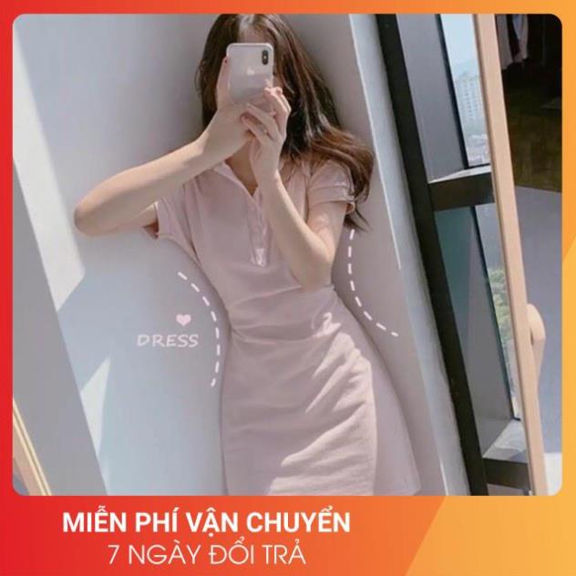 Váy Polo Xẻ Tà 24APRIL Nữ [FREESHIP] 🌸 Đầm thun có cổ dáng suông ôm cộc tay màu pastel đẹp cá tính Ulzzang 🌸 | BigBuy360 - bigbuy360.vn