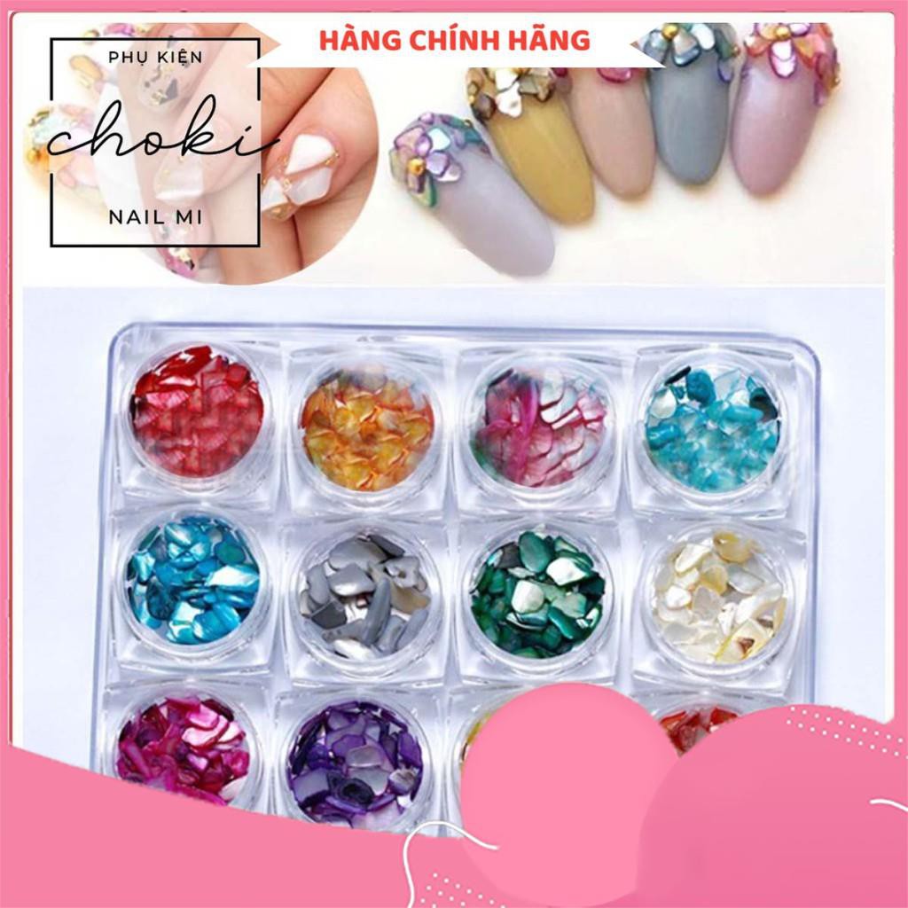 [HÀNG CHÍNH HÃNG] Set xà cừ sỏi 12 màu trang trí móng nail tự nhiên - SS80