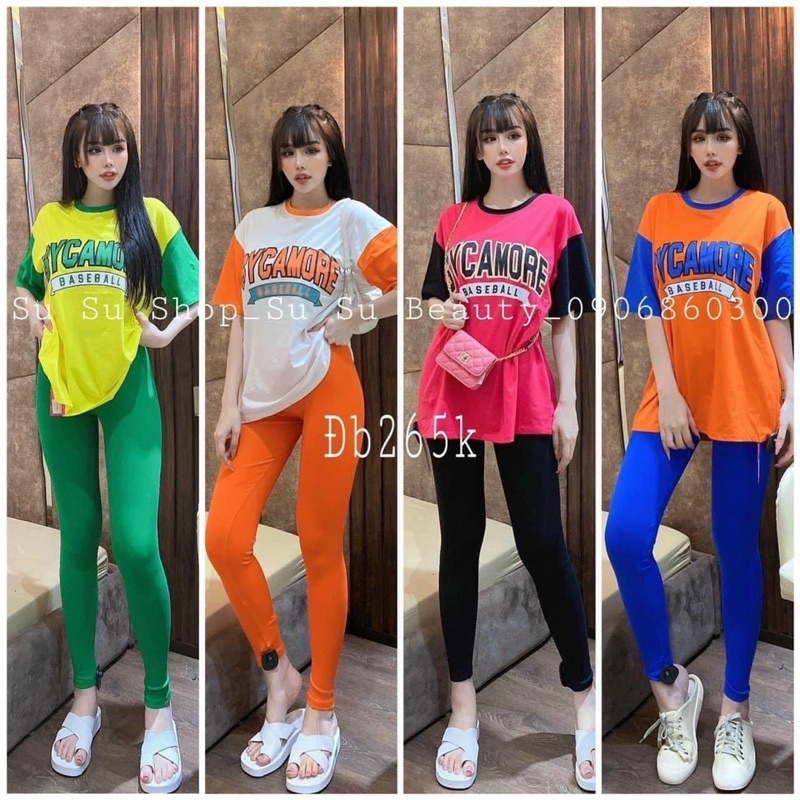 Set Bộ áo thun Sycamore cotton phối tay quần ôm đủ màu