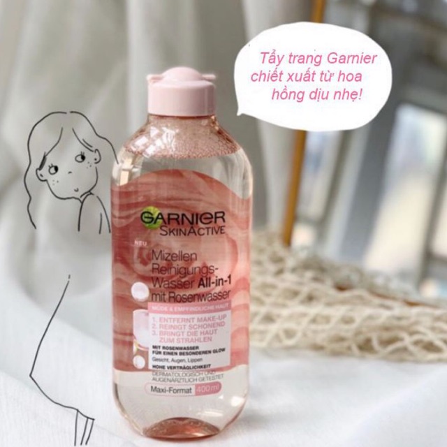 Nước tẩy trang Garnier Đức All in 1 Micellar Cleansing Water làm sạch sâu hàng ngày đủ loại 125ml &amp; 375ml - Hàng nội đia