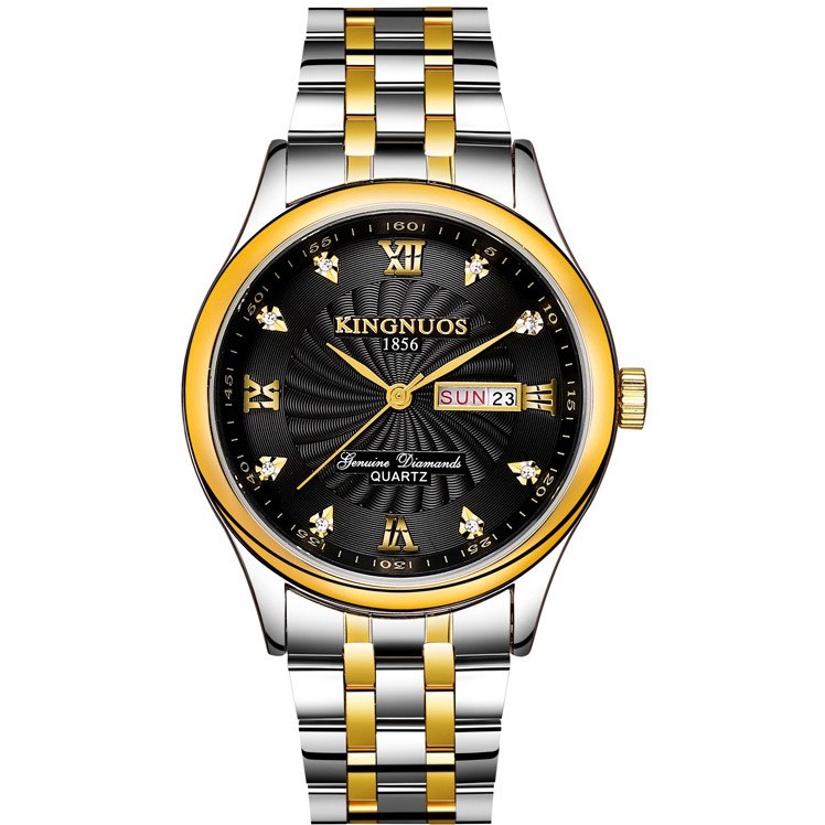 Đông hồ Nam KINGNUOS K1856 Chạy 2 Lịch Thứ Và Ngày Dây Thép Không Gỉ