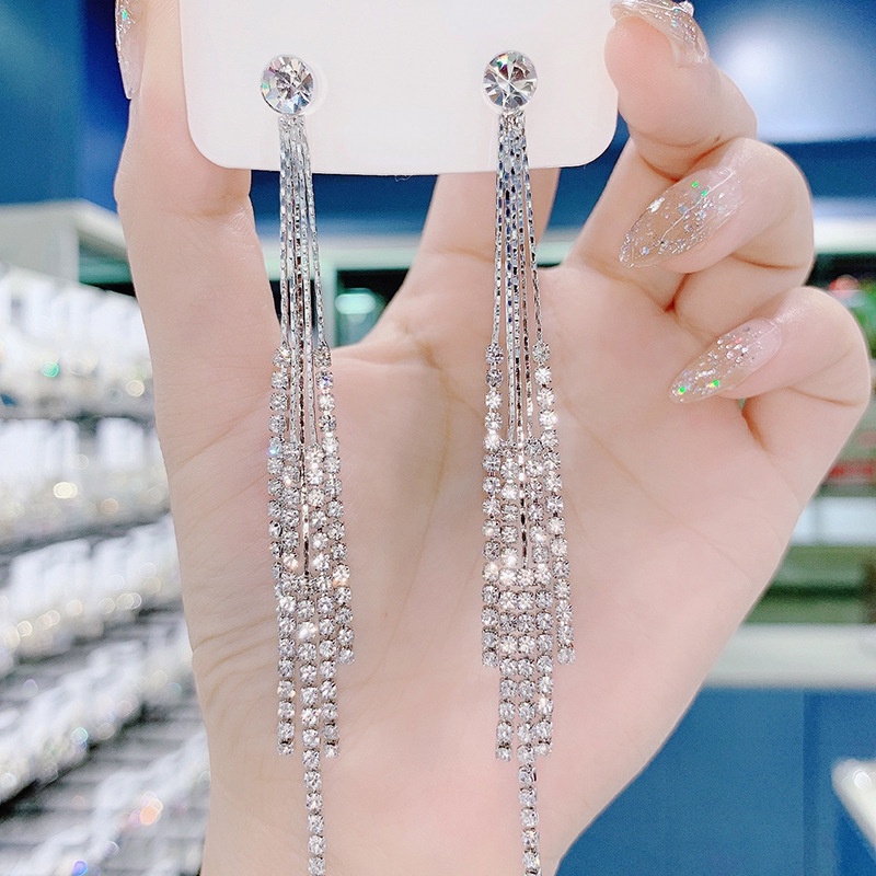 Bông Tai Mạ Bạc 925 Kiểu Tua Rua Dài Thanh Lịch Thời Trang Hàn Quốc
