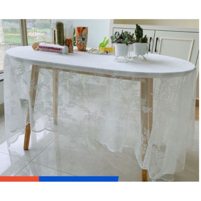 💥Siêu rẻ💥Khăn trải bàn vải voan ren hoa trắng vintage trang trí bàn học, bàn ăn, trải picnic, decor phòng ngủ, studio