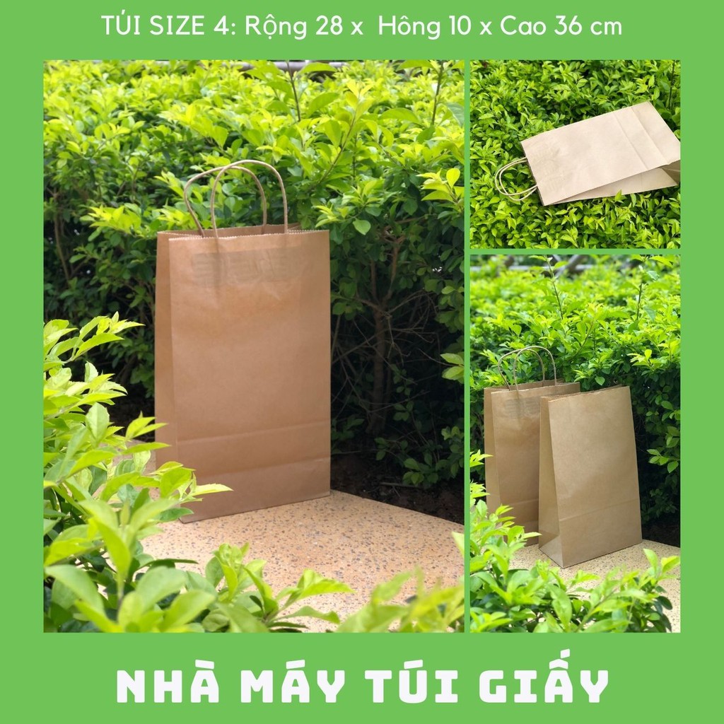 300 Chiếc Túi giấy Nhật quai xoắn nâu SIZE 4: 28x10x36cm CÓ QUAI đựng hàng 5kg