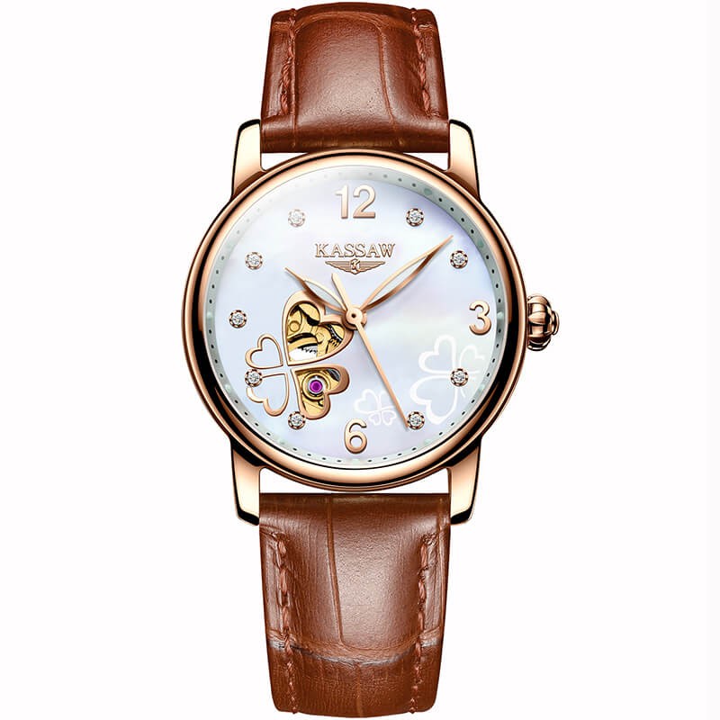 Đồng hồ nữ chính hãng KASSAW K810-3 Kính sapphire ,chống xước,Chống nước 50m ,BH 24 tháng,Máy cơ (Automatic) ,dây da xịn