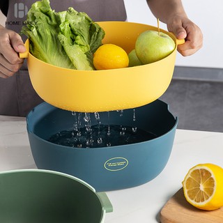 Thickened Double-layer Drain Basket Household Plastic Fruit And Vegetable Washing Basin