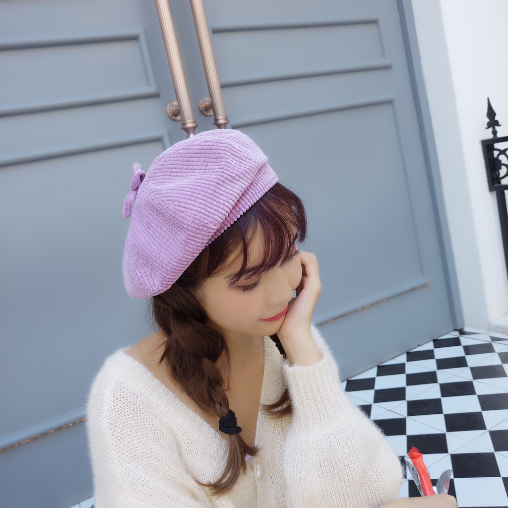 Nón beret Vải Nhung Thời Trang Hàn Quốc Cho Nữ