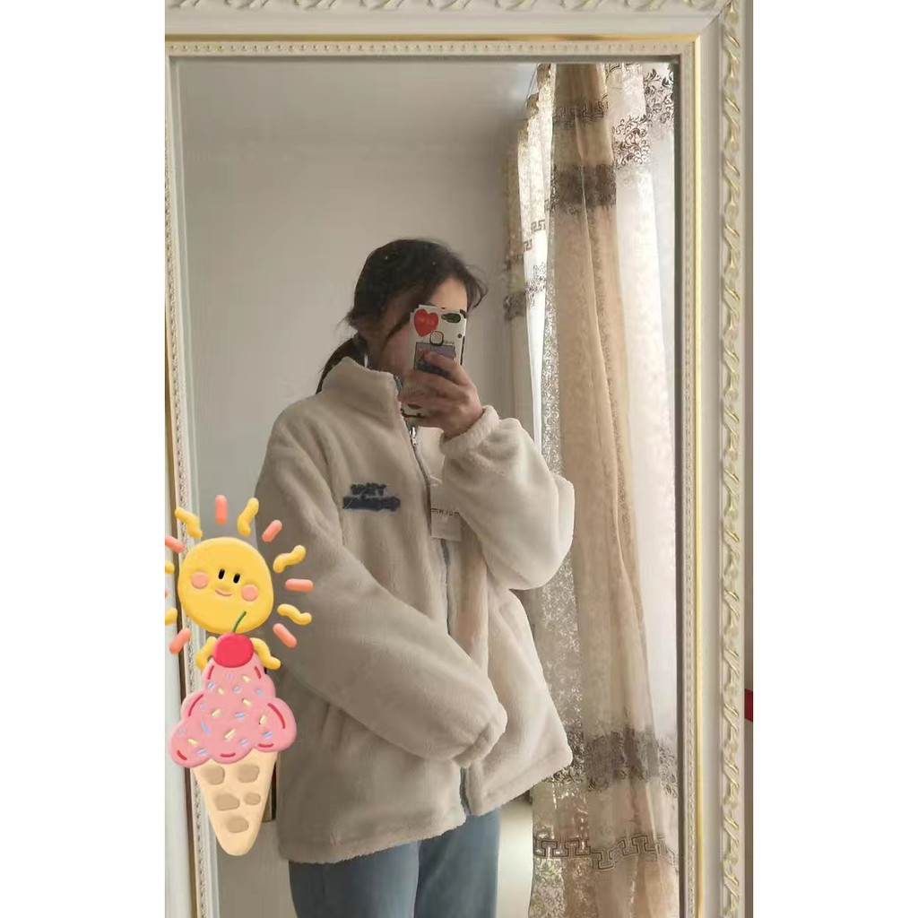 (sẵn hàng)Áo khoác lông cừu, áo phao form rộng mặc được 2 mặt phong cách uzzlang Hàn Quốc hàng loại 1 | BigBuy360 - bigbuy360.vn