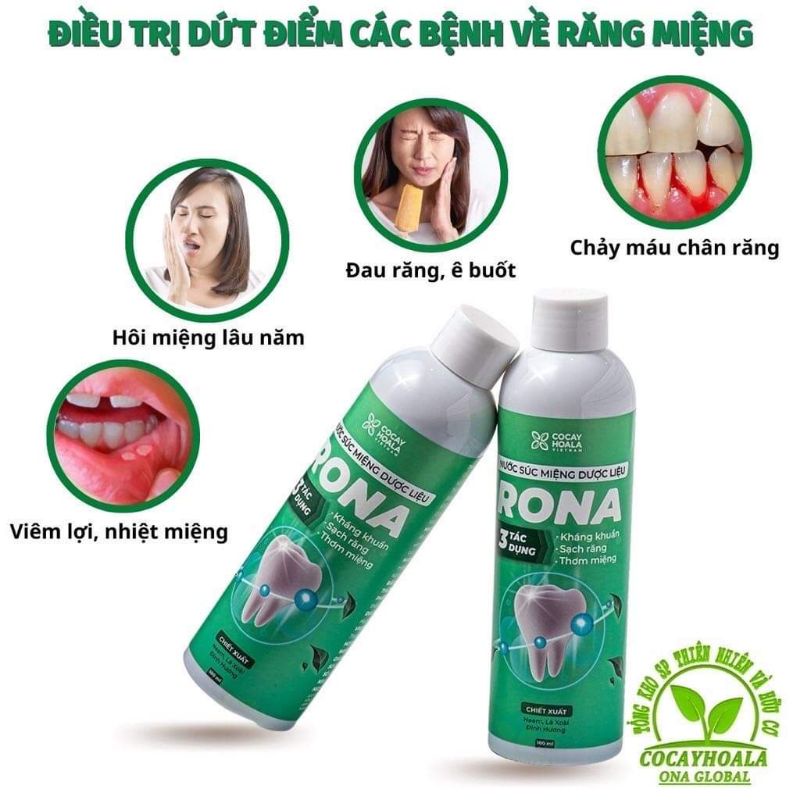 Nước súc miệng dược liệu R.O.N.A CoCayHoaLa - Khỏi lo Chảy máu chân răng, viêm lợi, hôi miệng, chai 180ml