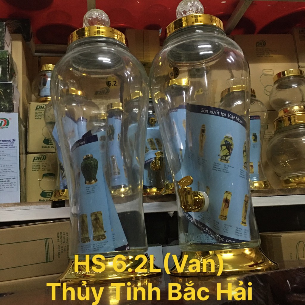 BÌNH NGÂM RƯỢU THỦY TINH CAO CÂP HS-6.2Lít(Van) - SẢN XUẤT TẠI VIỆT NAM-THỦY TINH BẮC HẢI