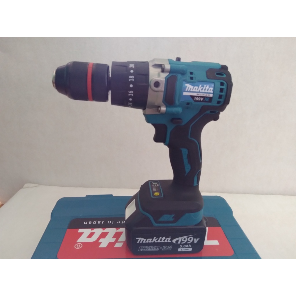 MÁY KHOAN PIN, MAKITA 199V không chổi than - pin 10cell -  khoan 3 chức năng, khoan gỗ , bê tông, kim.loại - BH 12 tháng