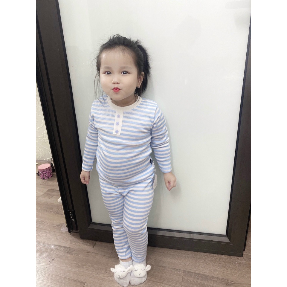 Bộ Dài Tay Len Gân Pha Kẻ Chuẩn Cho Bé 7 - 18 kg.