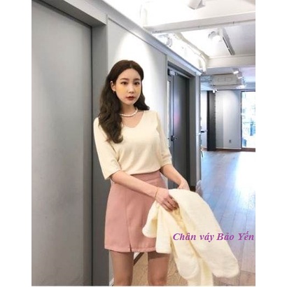 Chân váy chữ A hồng phấn xẻ 2 vạt trước - M20