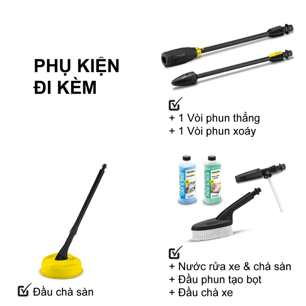 Combo máy xịt rửa xe Karcher K2 full control car and home và dây cấp nước 1.5m