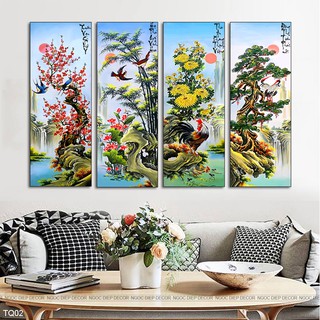 Tranh Tứ quý Tùng Cúc Trúc Mai Xuân Hạ Thu Đông treo phòng thờ phòng khách SP24