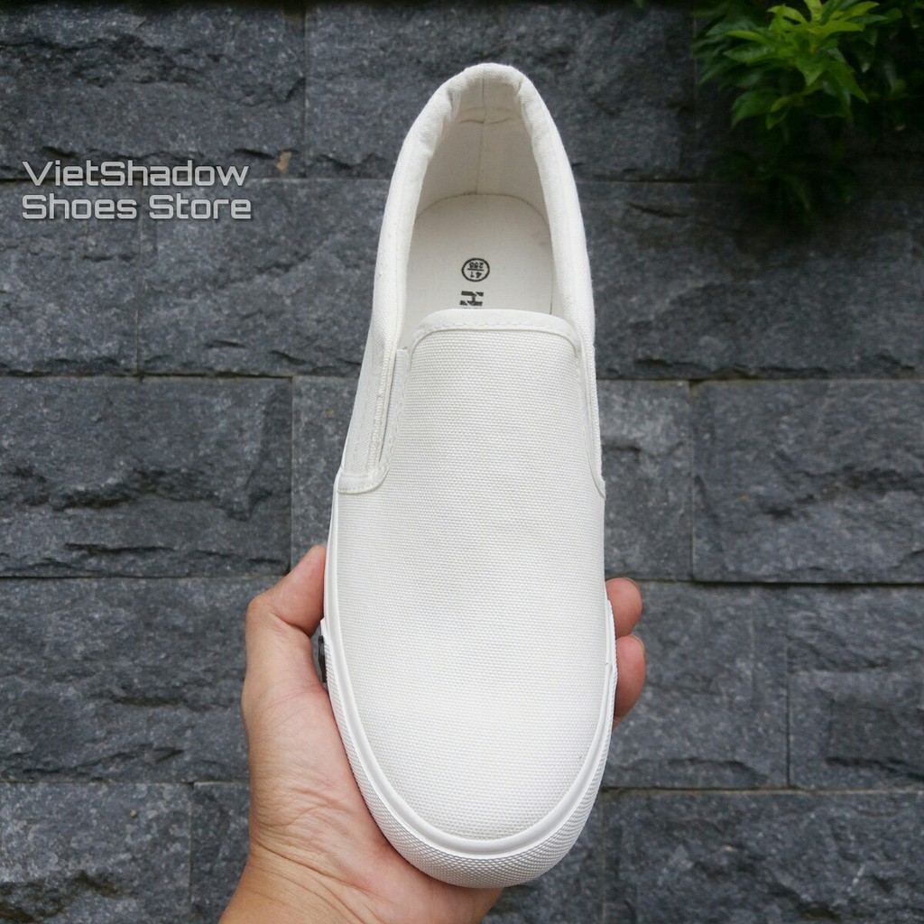 Slip on nam nữ | Giày lười vải "Little Star" - Vải thô màu trắng full và đen đế trắng - Mã SP: A511