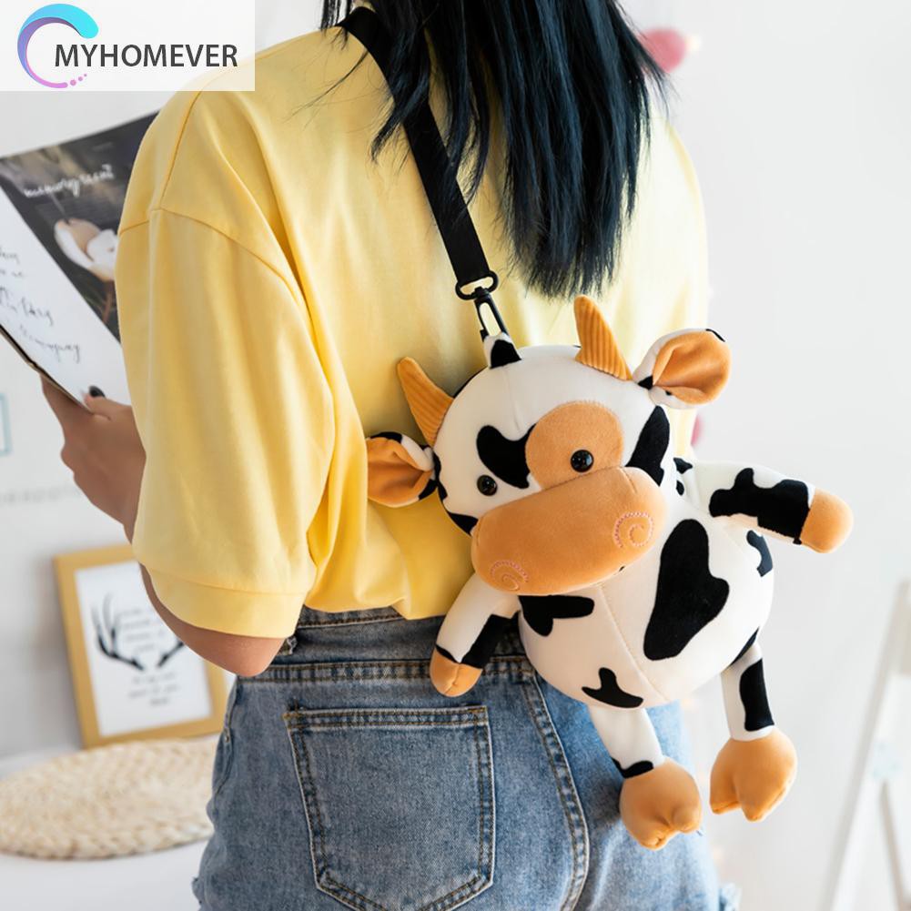 Túi đeo chéo bằng nhung dạng nhỏ họa tiết bò sữa đáng yêu cho nữ