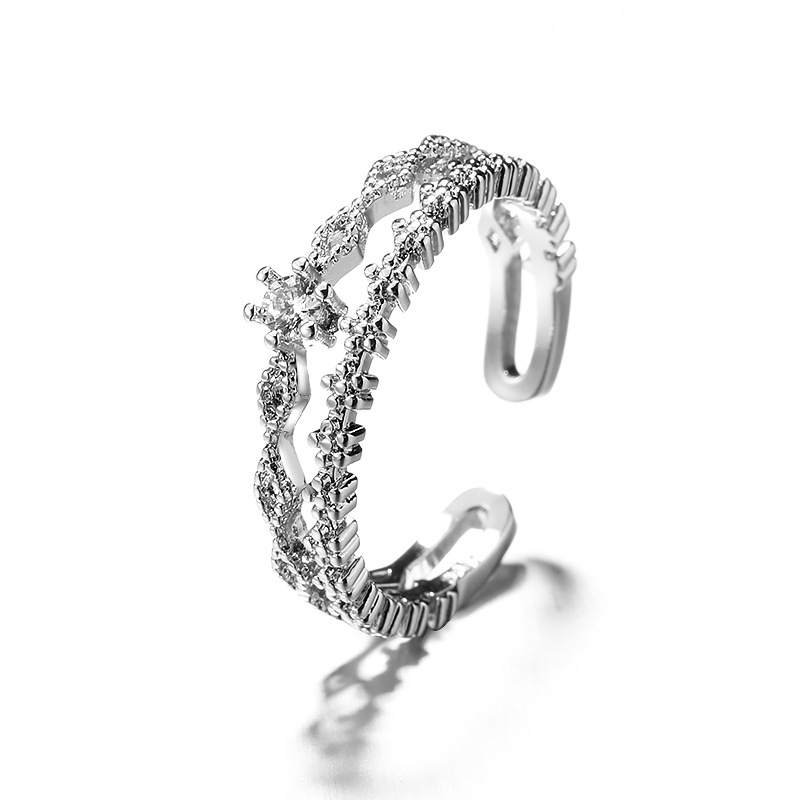 MANYUE Nhẫn Hở Hình Hoa Đính Đá Zircon Thanh Lịch Tinh Tế Cho Nữ