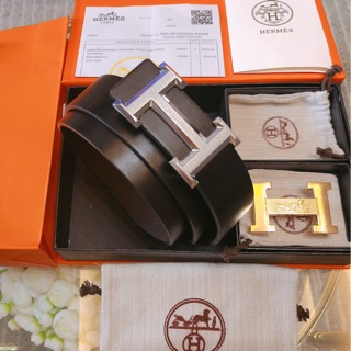 Thắt lưng nam chữ H  dây lưng nam dây nịt hai mặt thay đổi dây màu đen kèm Hộp Túi Giấy