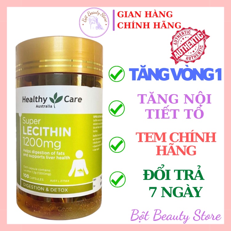 Mầm Đậu Nành Healthy Care Super Lecithin 1200mg  Chính Hãng 100 Viên Uống Tăng Vòng 1 của ÚC