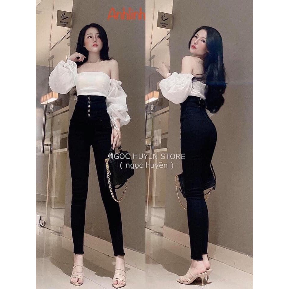 Quần jean nữ đen trơn không rách gối cao cấp co giãn 4 chiều nhiều nút,quần rin nữ AD601 NHIỀU MẪU MỚI | BigBuy360 - bigbuy360.vn