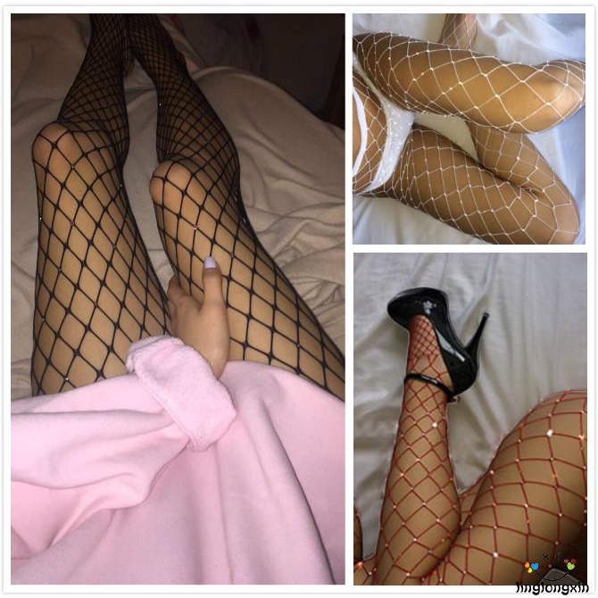 Linglongxi2- Quần Tất Lưới Lưng Cao Xuyên Thấu Đính Đá Khoét Lỗ Gợi Cảm Cho Nữ