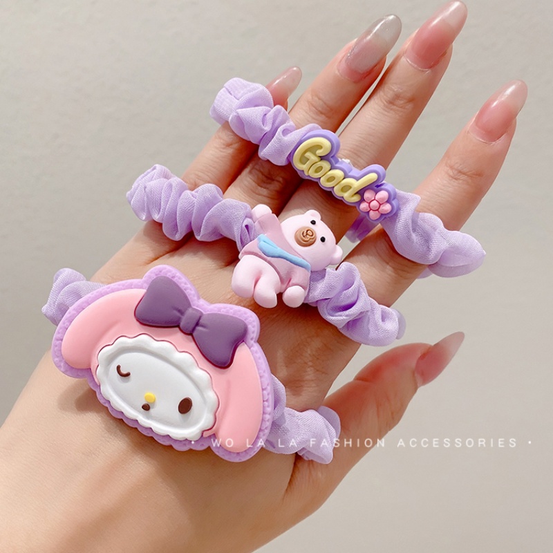 Dây Cột Tóc Cao Su Co Giãn Không Làm Đau Họa Tiết Hoạt Hình Màu Hồng Cho Bé