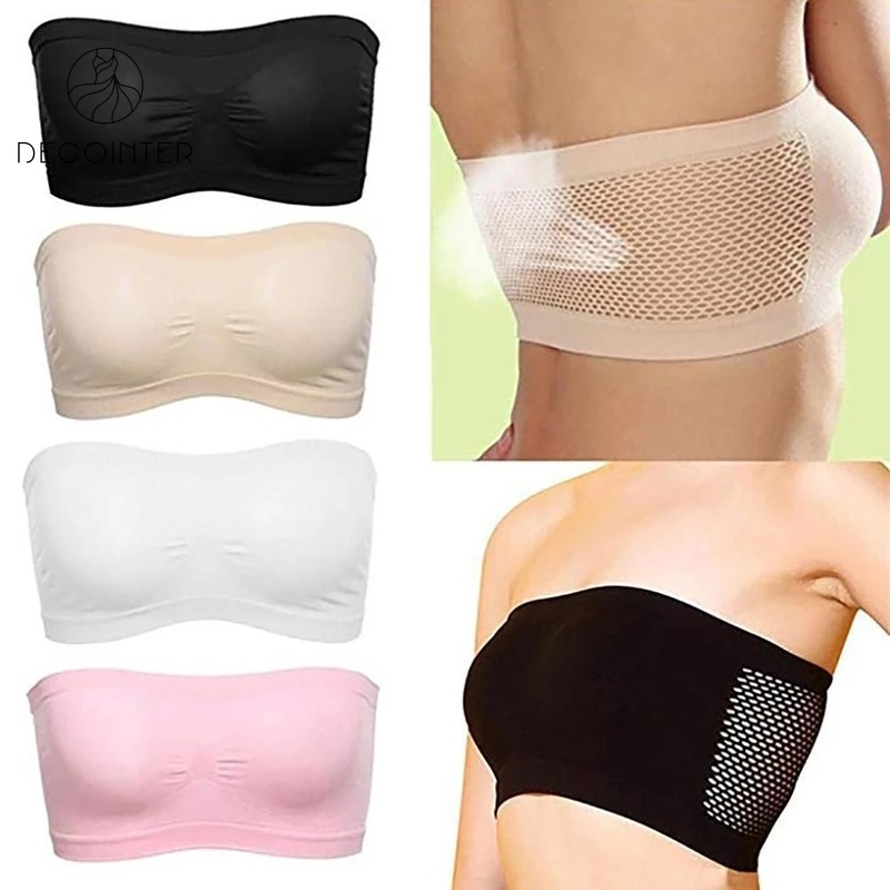 Áo Lót Ống Dạng Ống Không Dây Không Đường May Màu Trơn Lưng Thun Thoáng Khí Cho Nữ