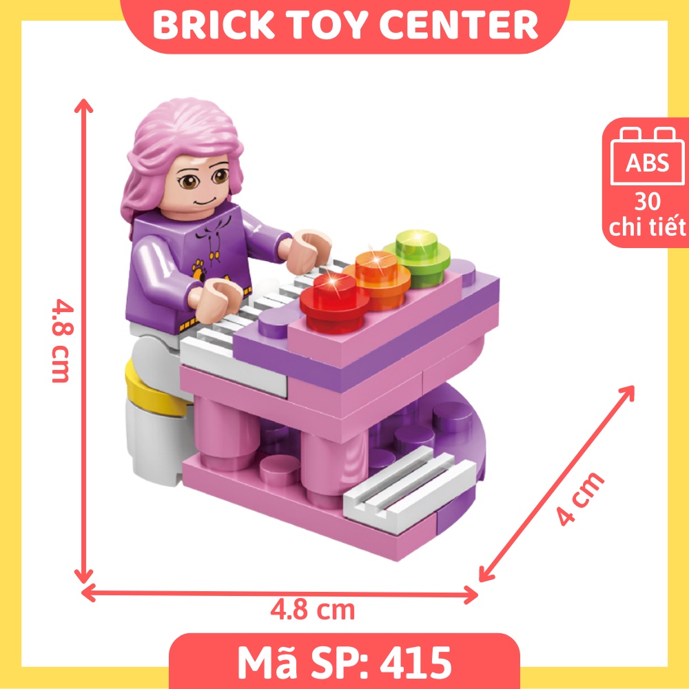 Đồ chơi lắp ráp cho bé gái mô hình 6 nhân vật dễ thương tập đàn, lái xe ô tô, tập nấu ăn 30 chi tiết