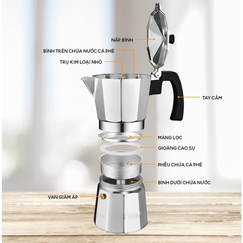 Ấm pha cà phê Moka,bình pha cà phê kiểu Ý