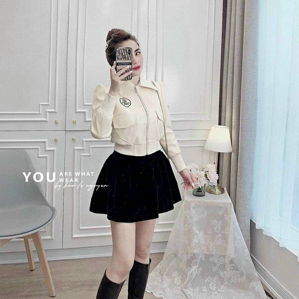 Áo da nữ, áo khoác da dáng rộng thêu chữ trước và sau lưng siêu xinh siêu hót