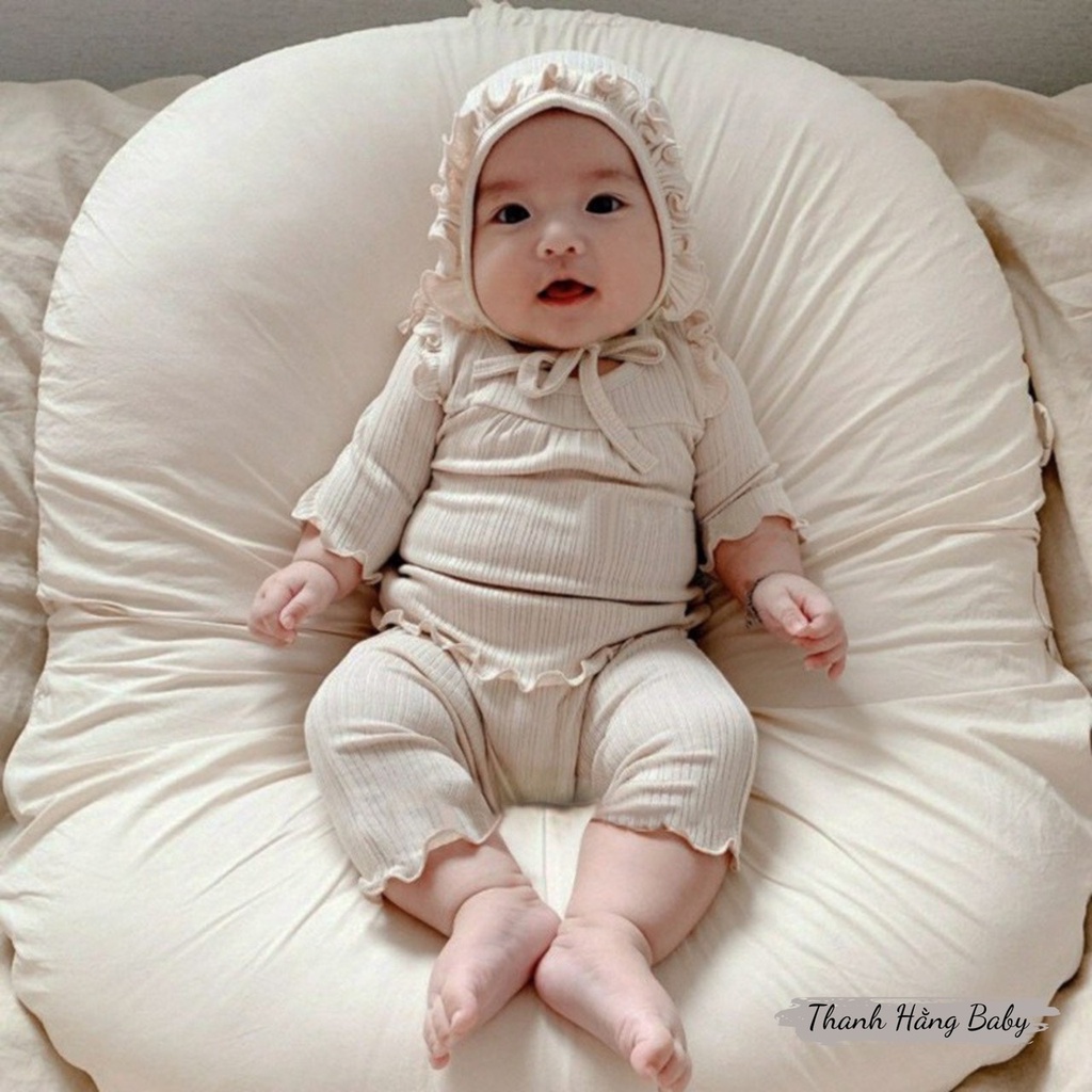 Bộ Quần Áo Thu Đông Dài Tay Cho Bé Gái Thun Tăm Kèm Mũ Thanh Hằng Baby 5 - 13 Kg