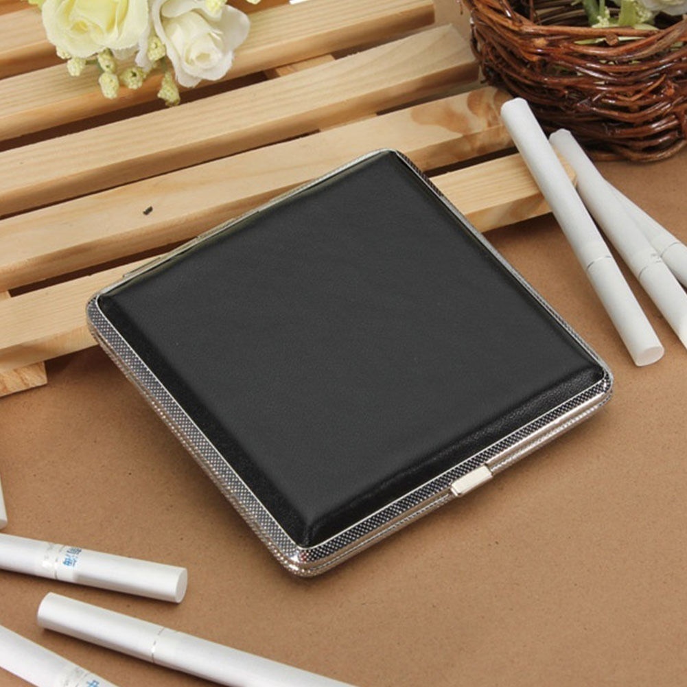 Fashion Leather Pocket Cigarette Case Box Holder Classic Black
