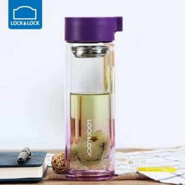 🍓🍓BÌNH NƯỚC THUỶ TINH 2 LỚP CHỐNG NÓNG BOROSILICATE GLASS LOCK&LOCK-LLG653