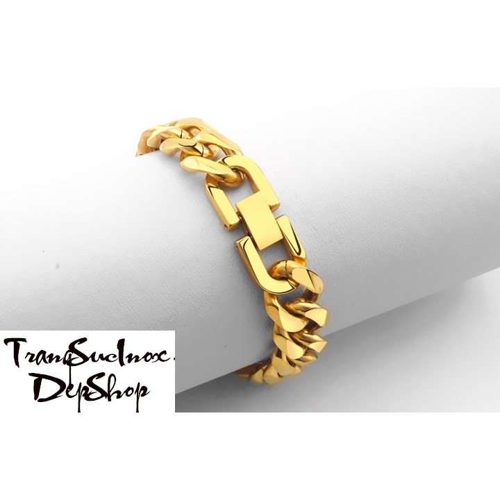 Lắc tay nam inox 13ly vát cạnh mạ vàng khóa bộ thời trang siêu đẹp, bền màu - Thể hiện đẳng cấp phái mạnh