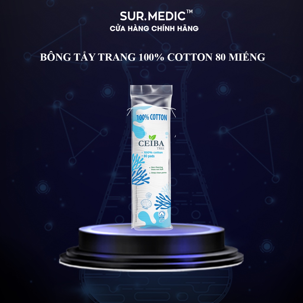 Bông Tẩy Trang SUR.MEDIC Ceiba 100% Cotton Siêu Tiết Kiệm Dung Dịch 80 Miếng