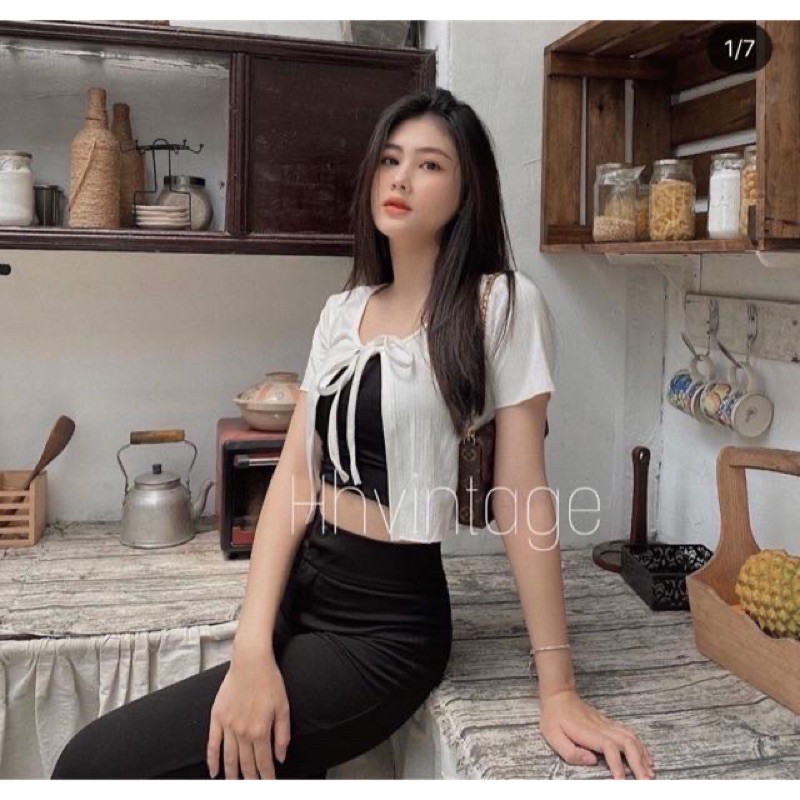 Áo khoác cardigan tay ngắn buộc nơ chất thun gân - Z7NM21 | BigBuy360 - bigbuy360.vn