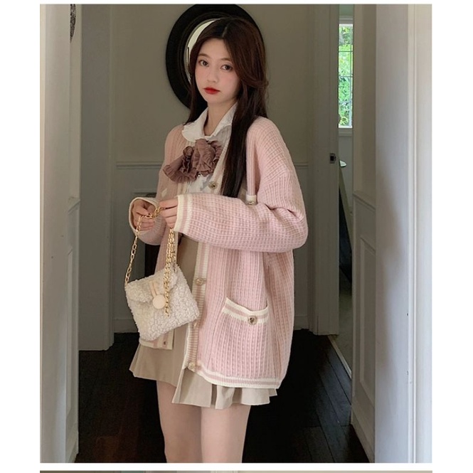 Áo cardigan len dệt kim viền có túi oder taobao