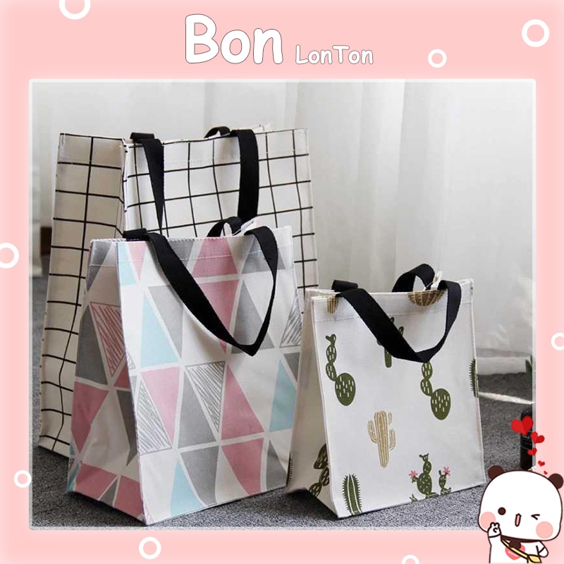 Túi xách tay bằng vải canvas in họa tiết xinh xắn dành cho nữ