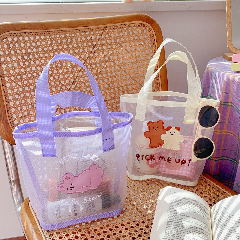 Túi Tote Xách Tay Mini Lưới Mesh Cake Bear Cute