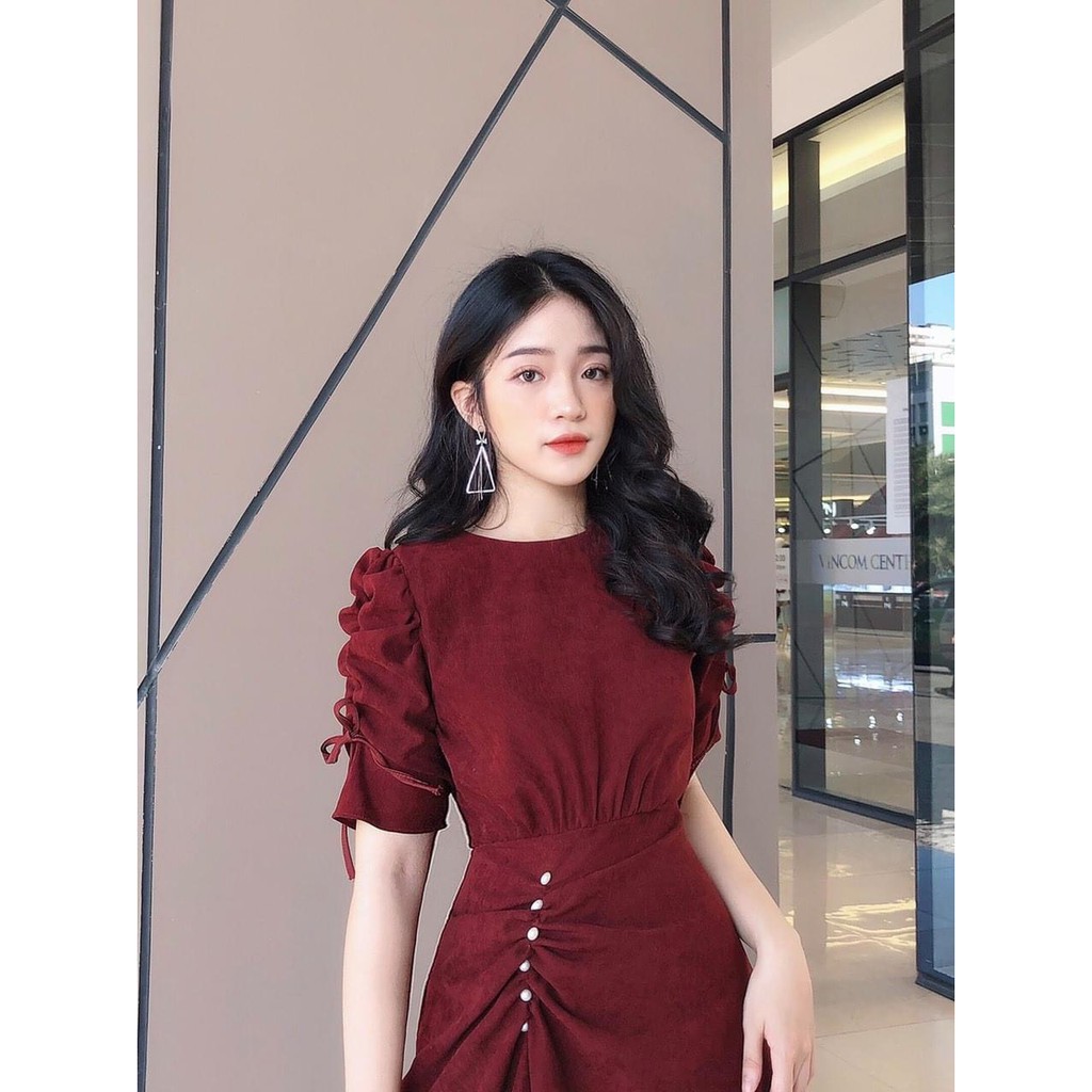 VÁY RÚM EO- VÁY THIẾT KẾ DÁNG RÚM EO ĐÍNH CÚC NGỌC | BigBuy360 - bigbuy360.vn