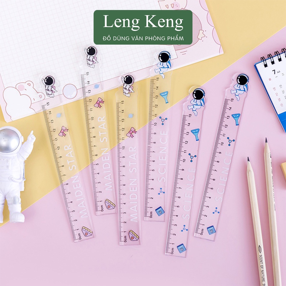 Thước kẻ trong suốt 15cm văn phòng phẩm Leng Keng hình phi hành gia dễ thương T86