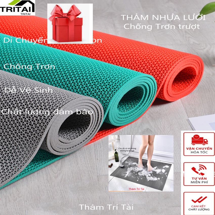 Thảm Nhựa Lưới Chống Trơn Trượt Dày PVC Lót Sàn Nhà Tắm, Nhà Xe, Hồ Bơi 90x50cm